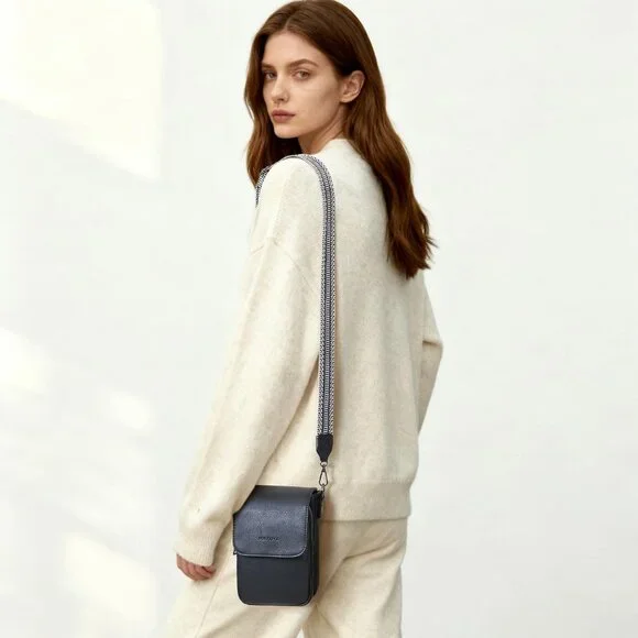 Womens A-black Leather Purses Imported Magnetic Snap Crossbody Zipper Bag - Picture 2 of 6